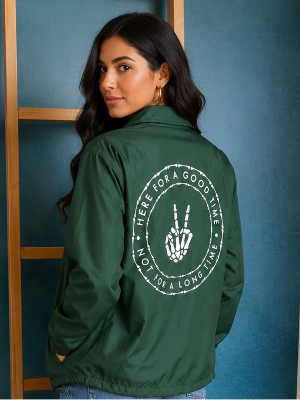 Forest Green Graphic Coach Jacket - Women
